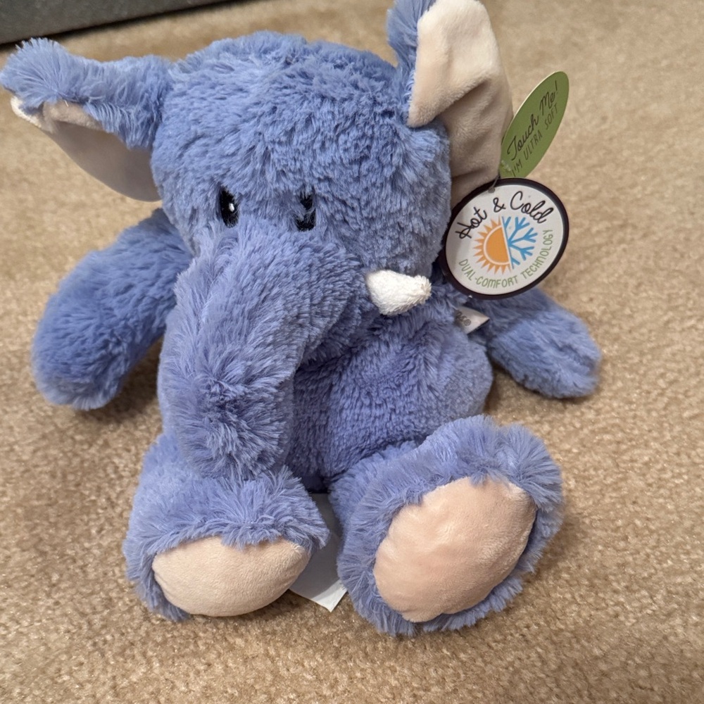 Cozy Hugs Plush Blue Elephant hot and cold snuggle buddy.